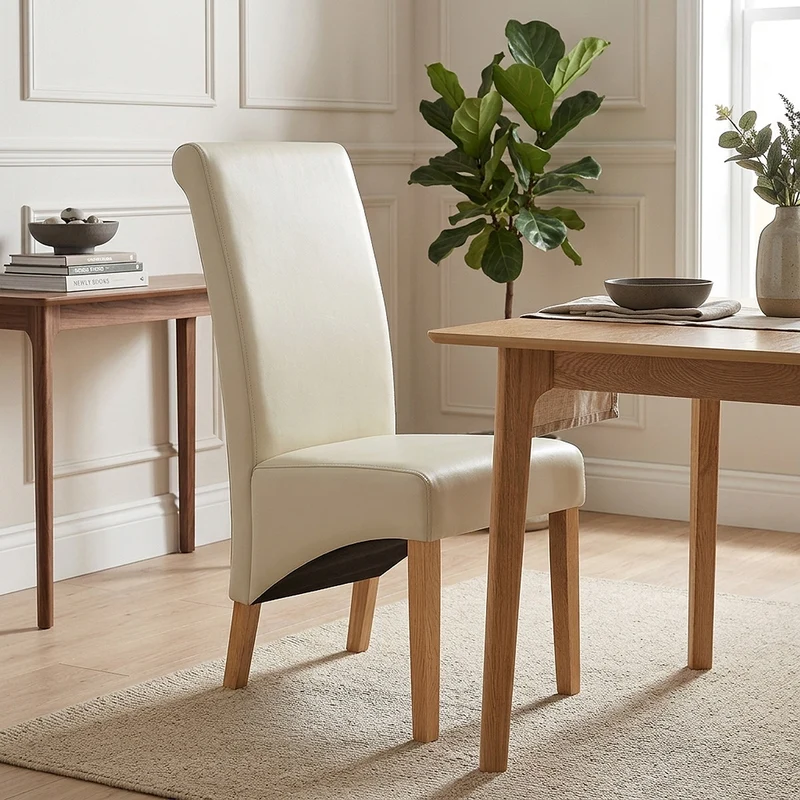 Chaise Bois Cuir Croûté - Carlo Chêne Crème