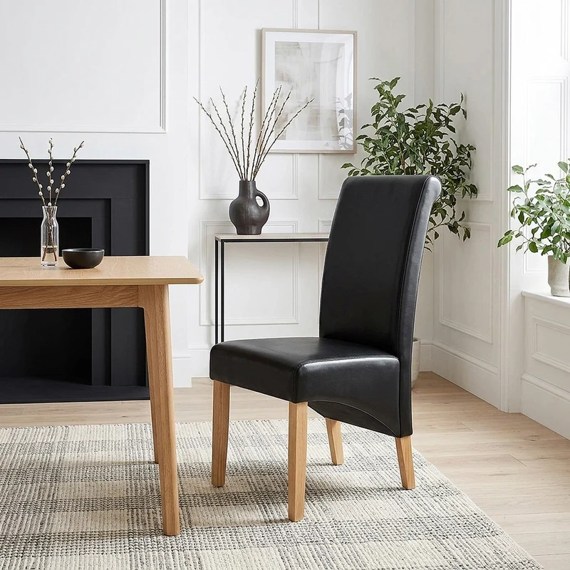 Chaise Bois Cuir Croûté - Carlo Chêne Noir