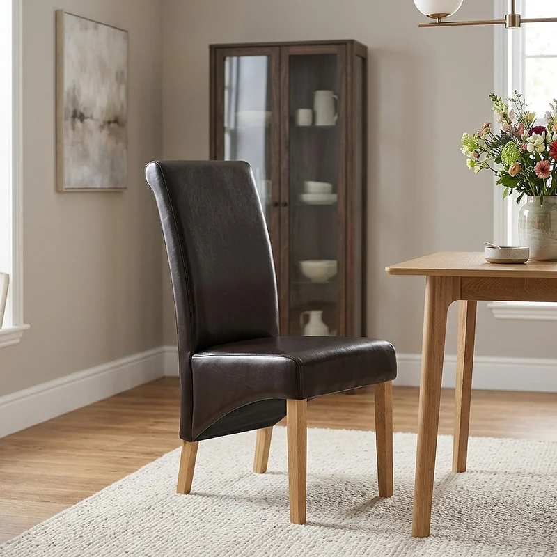 Chaise Bois Cuir Croûté - Carlo Chêne Marron