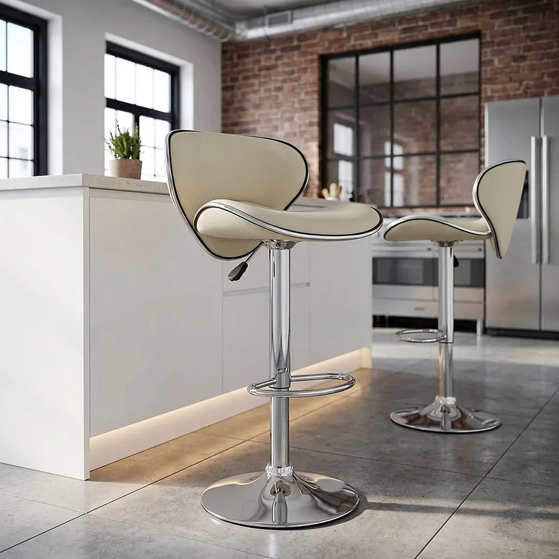 Chaise de Bar Faux Cuir Chrome - Félix Crème
