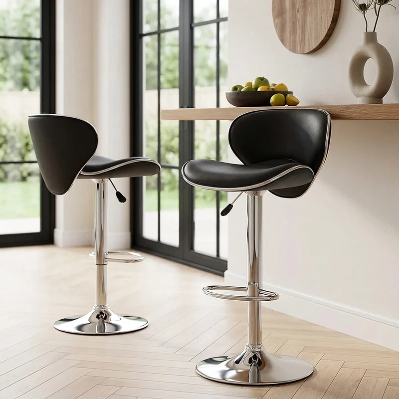 Chaise de Bar Faux Cuir Chrome - Félix Noir