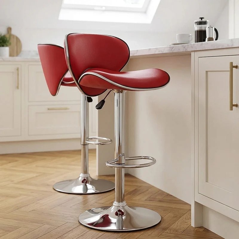 Chaise de Bar Faux Cuir Chrome - Félix Rouge