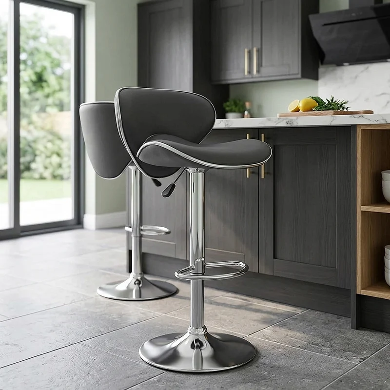 Chaise de Bar Faux Cuir Chrome - Félix Gris