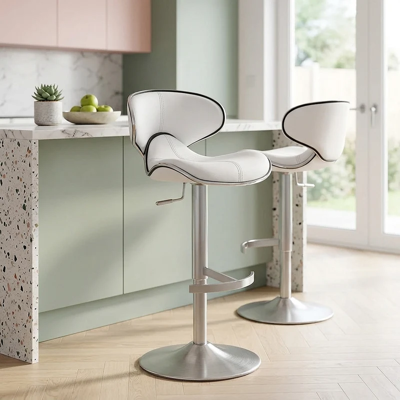 Chaise de Bar Cuir Chrome Brossé - Félix Deluxe Blanc