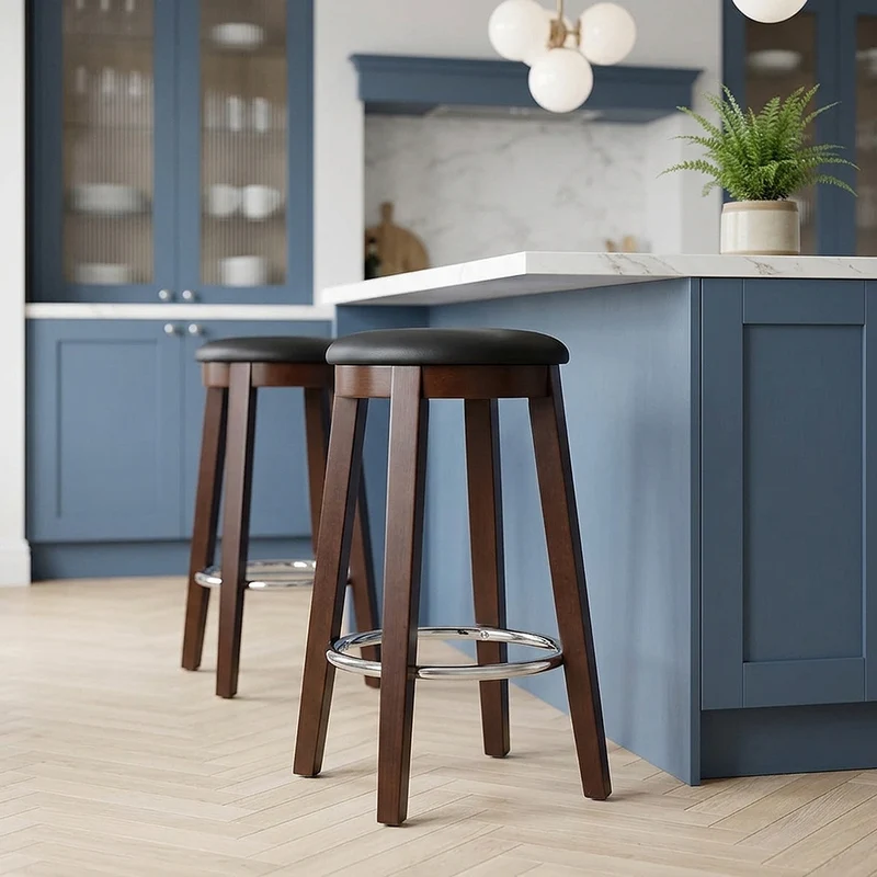 Tabouret de Bar Faux Cuir Bois - Ikon Noyer Noir