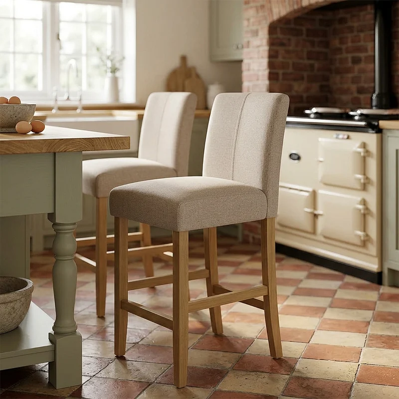 Tabouret de Bar Tissu Bois - Cornell Taupe