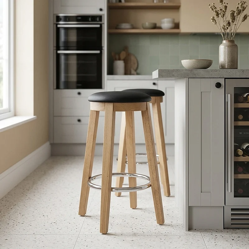 Tabouret de Bar Faux Cuir Bois - Ikon Chêne Noir