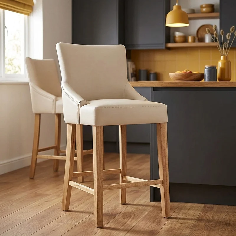 Chaise de bar Faux Cuir Bois - Magna Crème
