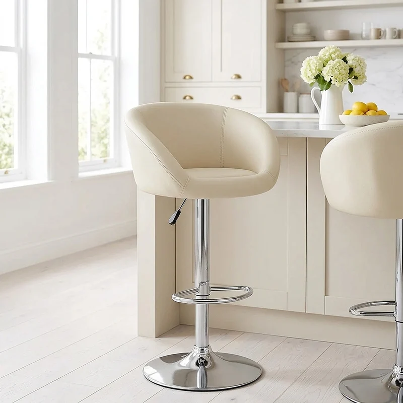 Chaise de Bar Faux Cuir Chrome - Eclipse Crème