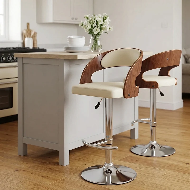 Chaise de Bar Bois Chrome - Eve Noyer Crème
