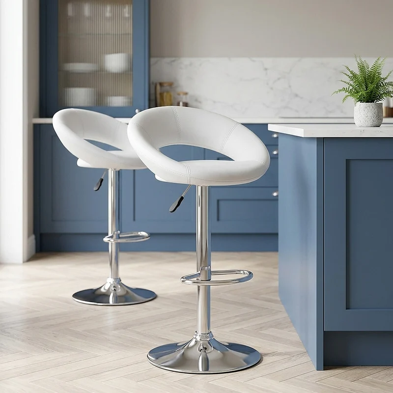 Chaise de Bar Faux Cuir Chrome - Crescent Matelassé Blanc
