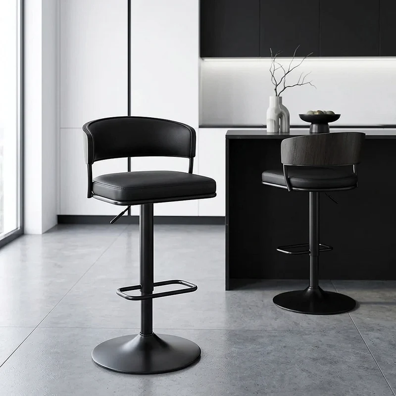 Tabouret Cuir Véritable - Alexa Noir