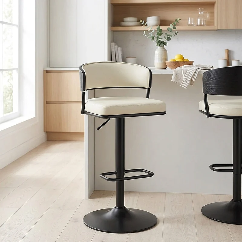 Tabouret Cuir Véritable - Alexa Crème