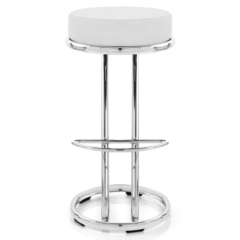 Tabouret Faux Cuir Chrome - Zaza Blanc