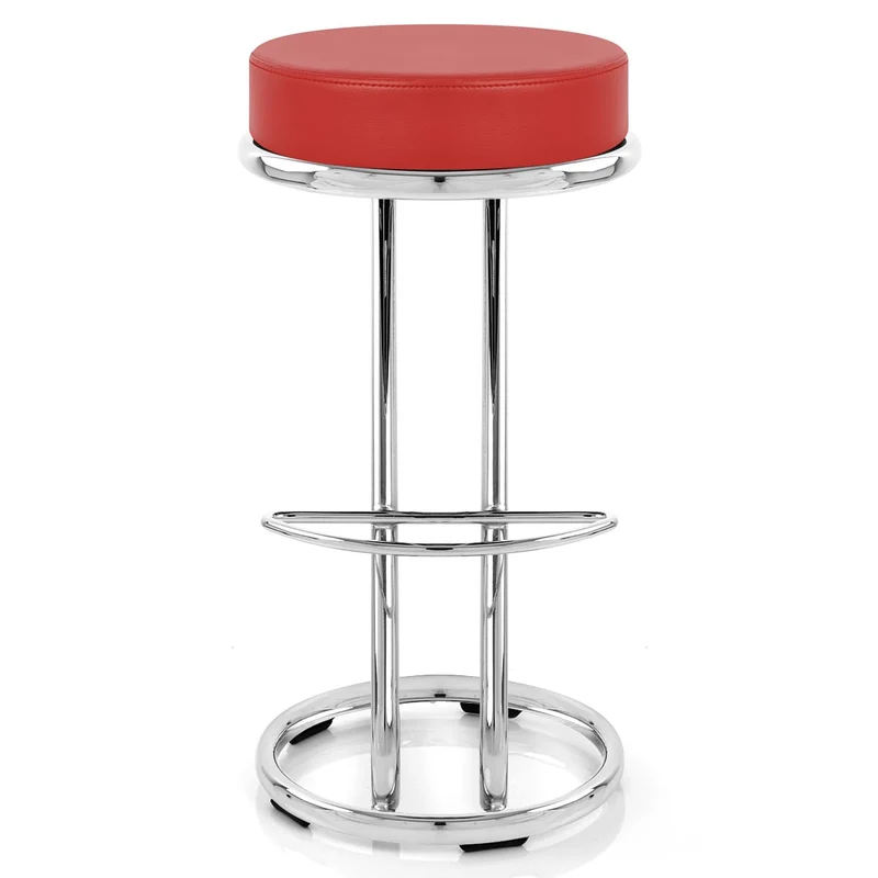 Tabouret Faux Cuir Chrome - Zaza Rouge