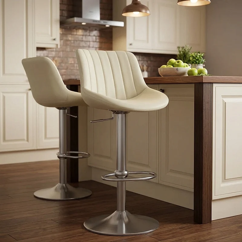 Tabouret Cuir Véritable - Versailles Crème