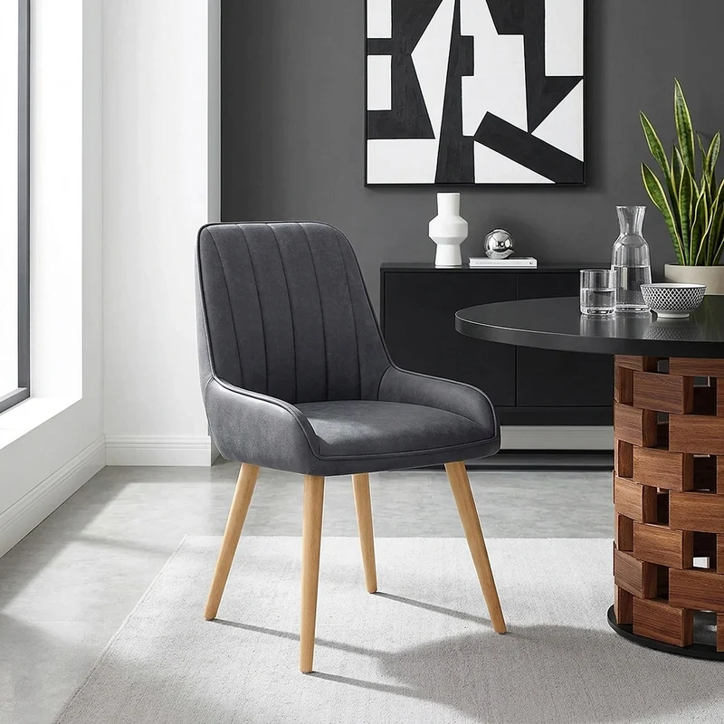 Chaise Bois Faux Cuir - Rosa Bleu