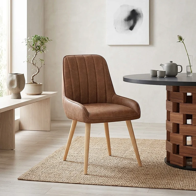 Chaise Bois Faux Cuir - Rosa Marron