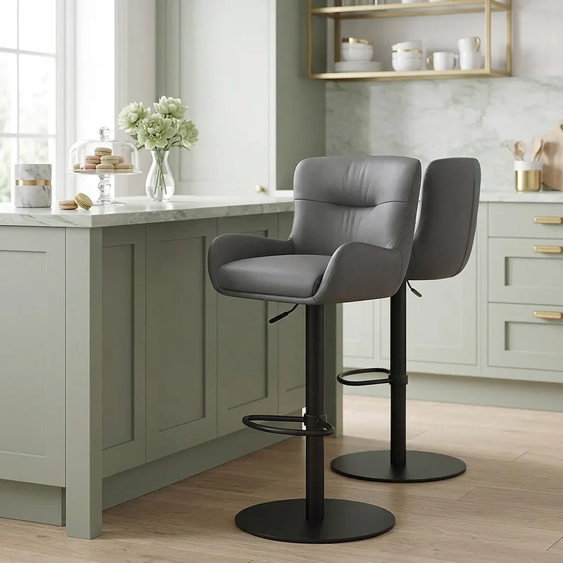 Tabouret Cuir Véritable - Faraday Gris Foncé