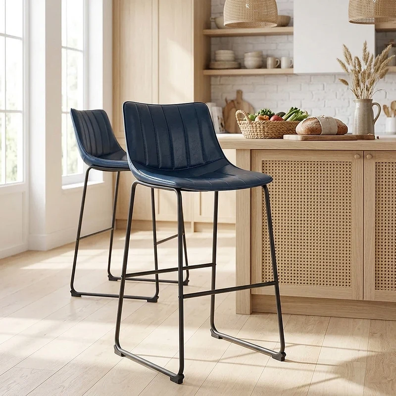 Chaise de Bar Faux Cuir - Tucker Bleu