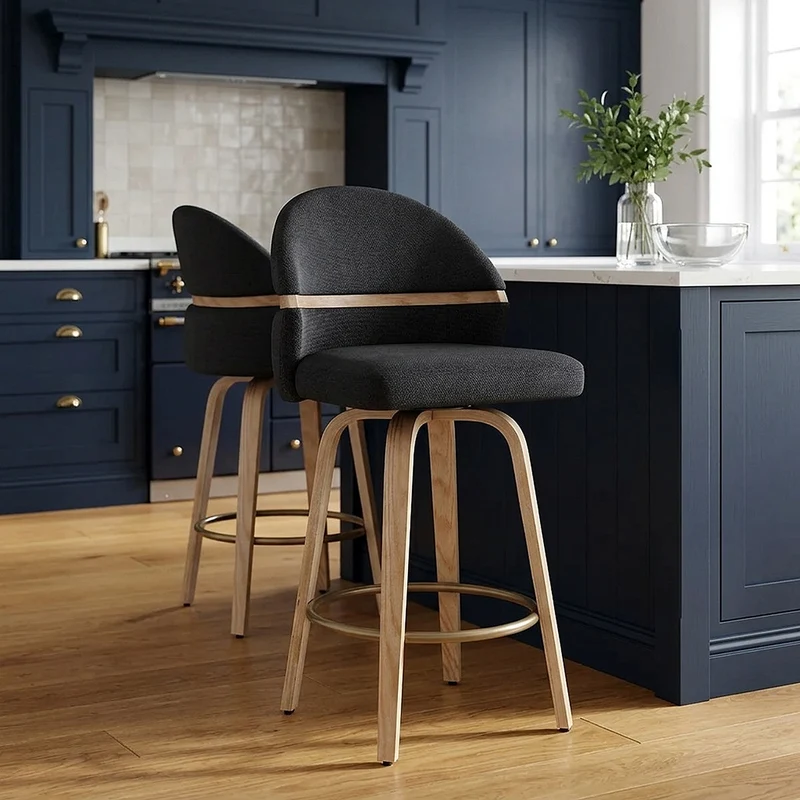 Tabouret Chêne Tissu - Odessa Noir