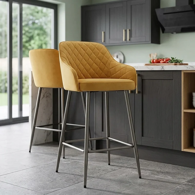 Tabouret de Bar Velours - Sydney Jaune
