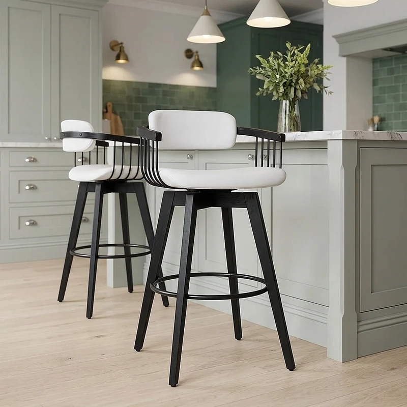 Tabouret Cuir Véritable - Electra Blanc