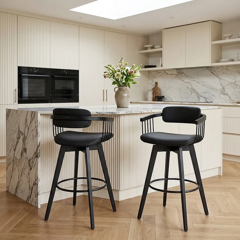 Tabouret Cuir Véritable - Electra Noir