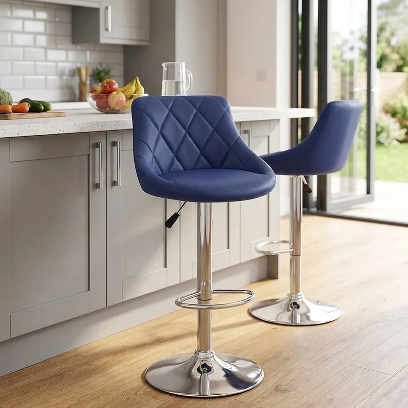 Chaise de Bar Faux Cuir - Stitch Bleu