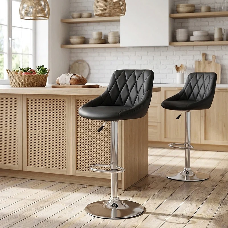 Chaise de Bar Faux Cuir - Stitch Noir