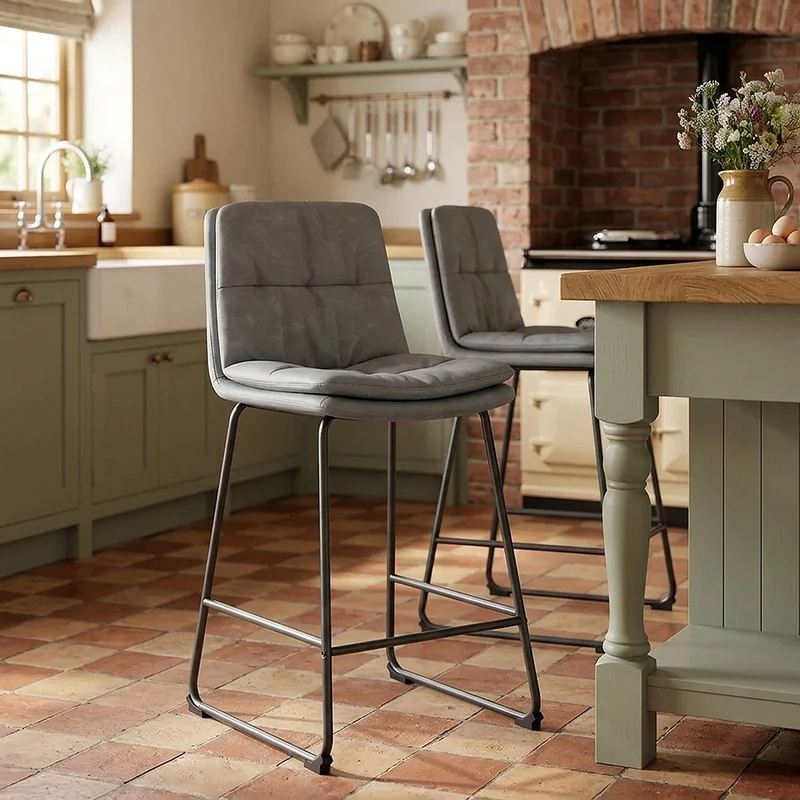 Tabouret de bar Faux Cuir - Devine Gris