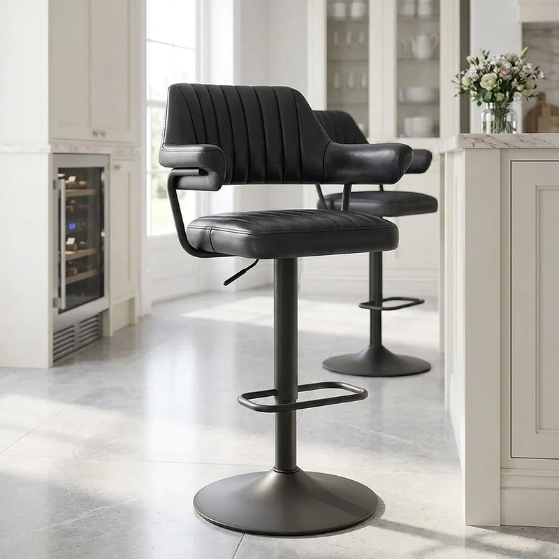Tabouret de bar Cuir Véritable - Scout Gris Foncé