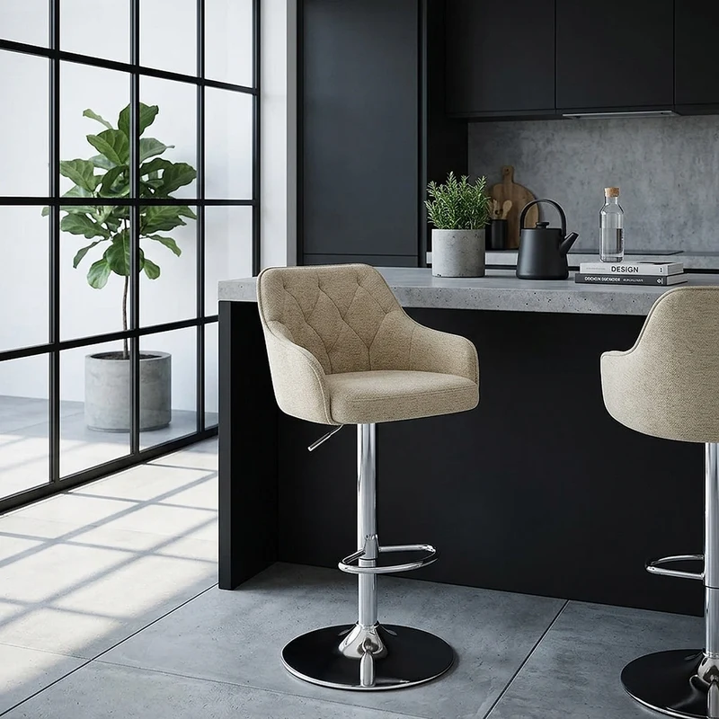 Tabouret de Bar Tissu - Butler Crème