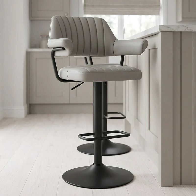Tabouret de bar Cuir Véritable - Scout Gris