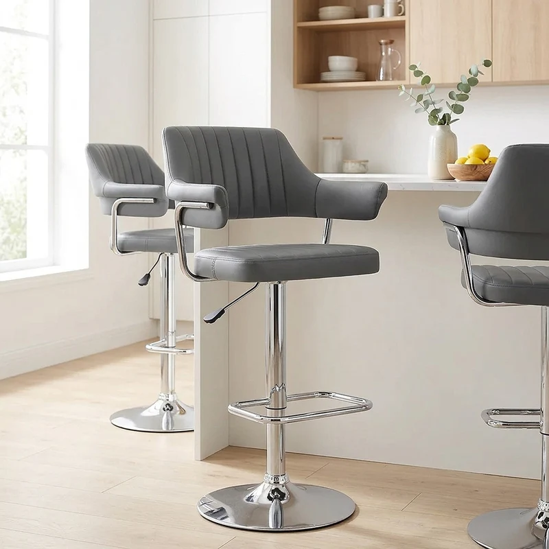 Chaise de Bar Faux Cuir Chrome - Skyline Gris