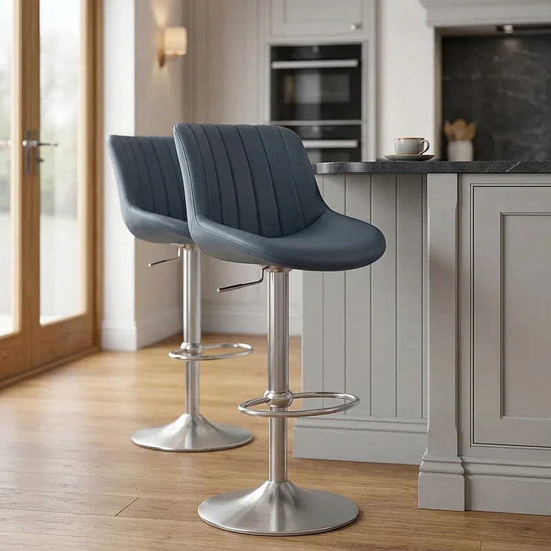 Tabouret Cuir Véritable - Versailles Bleu