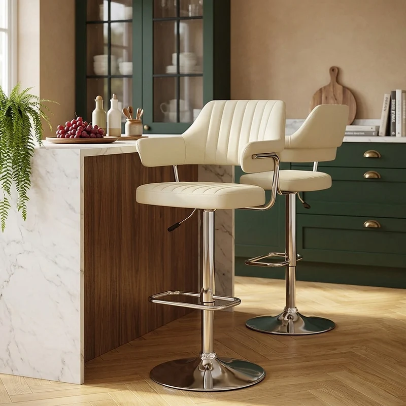 Chaise de Bar Faux Cuir Chrome - Skyline Crème