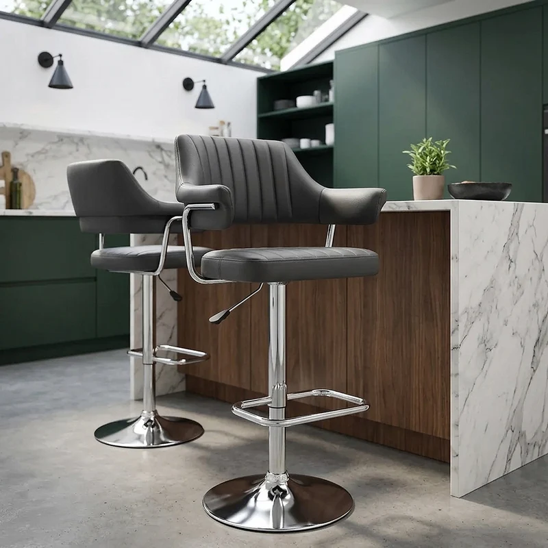 Chaise de Bar Faux Cuir Chrome - Skyline Noir