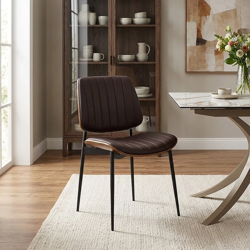 Chaise Bois Faux Cuir - Lara Marron