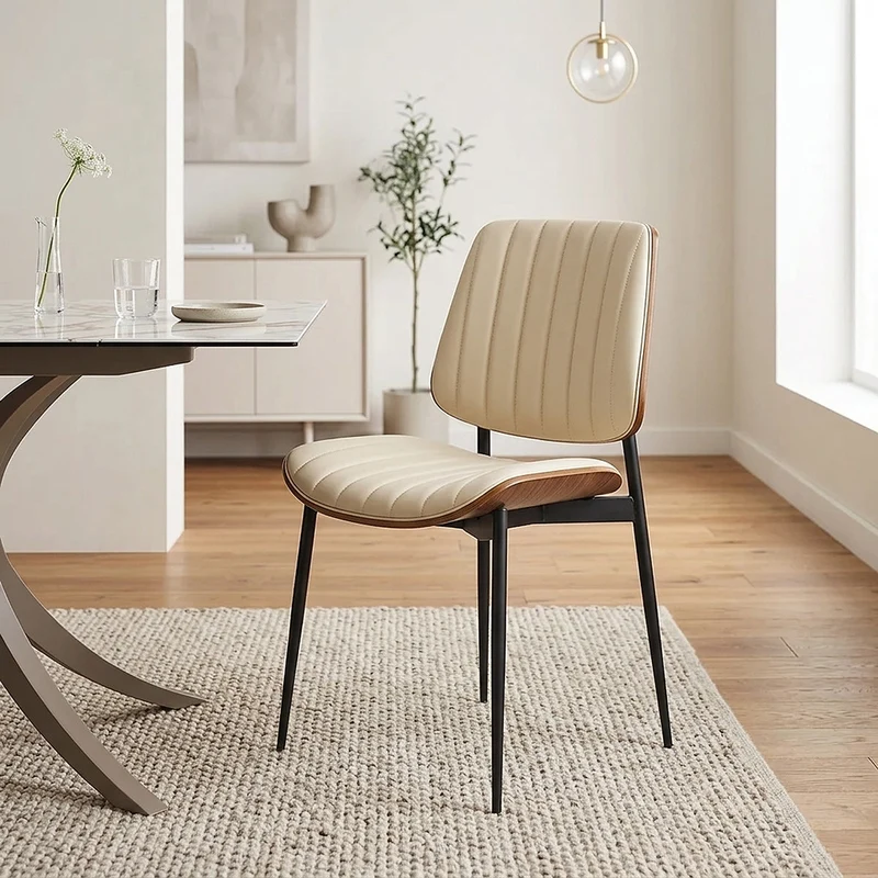 Chaise Bois Faux Cuir - Lara Crème