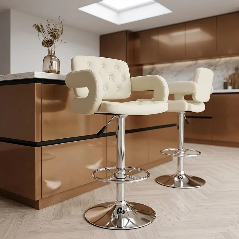 Chaise de Bar Faux Cuir Chrome - Polaris Crème