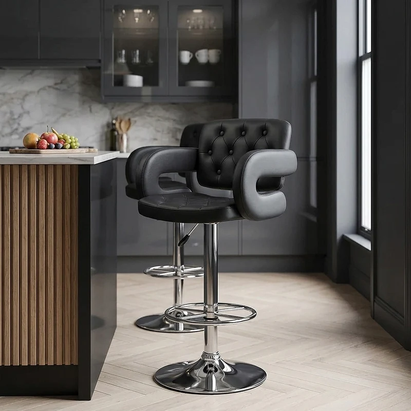 Chaise de Bar Faux Cuir Chrome - Polaris Noir