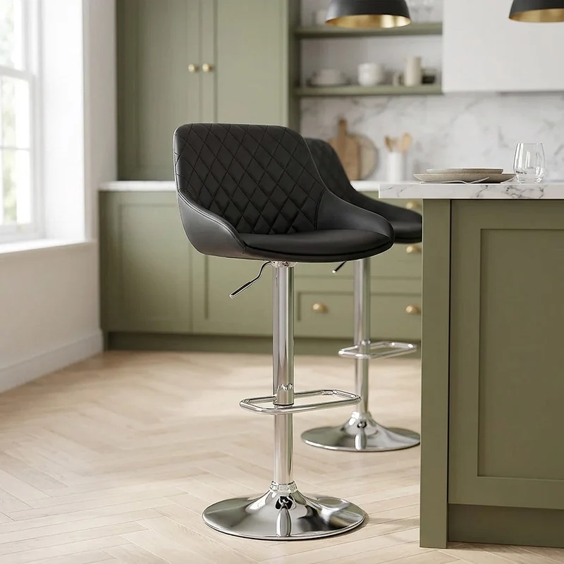 Tabouret de Bar Faux Cuir Chrome - Palace Noir