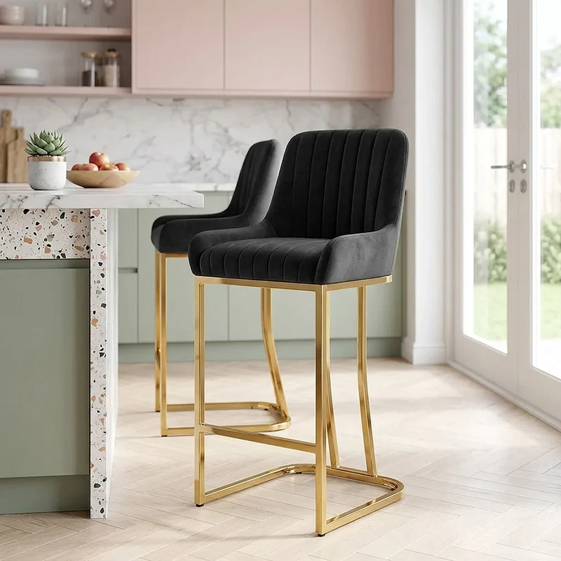 Tabouret de Bar Velours - Paget Noir