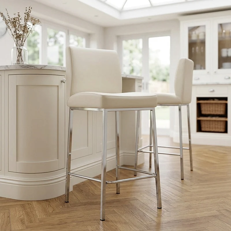 Tabouret Faux Cuir Chrome - Pacino Crème