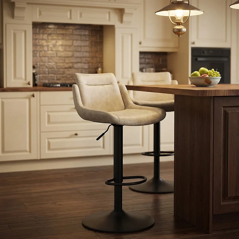 Tabouret de Bar Faux Cuir - Pablo Crème
