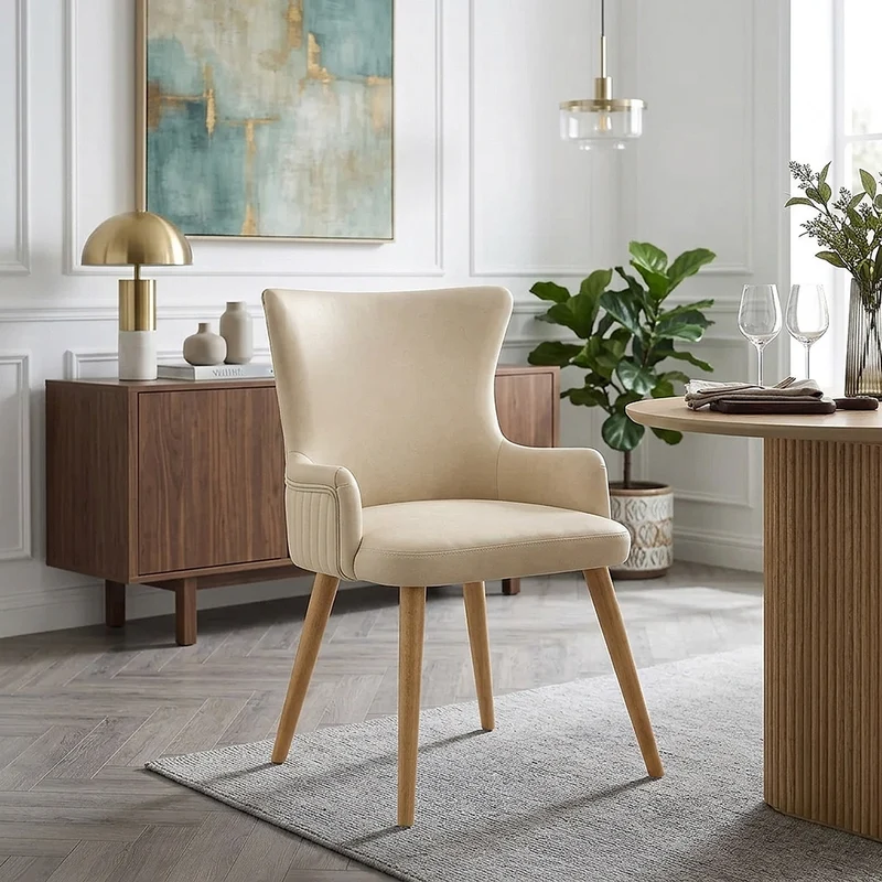 Chaise Faux Cuir Bois - Diablo Crème