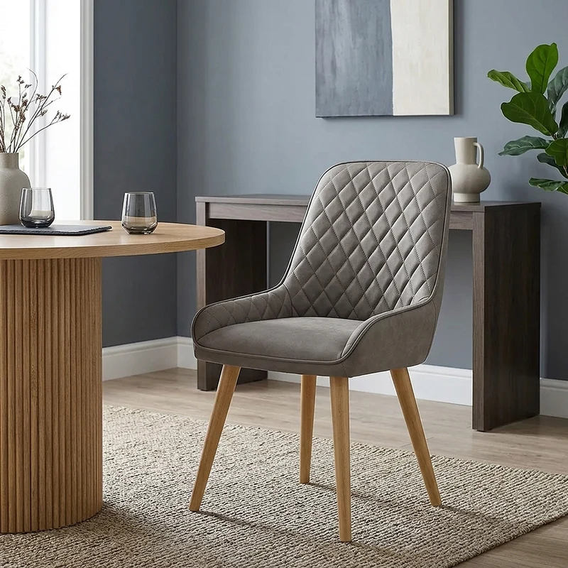 Chaise Faux Cuir Bois - Azure Gris