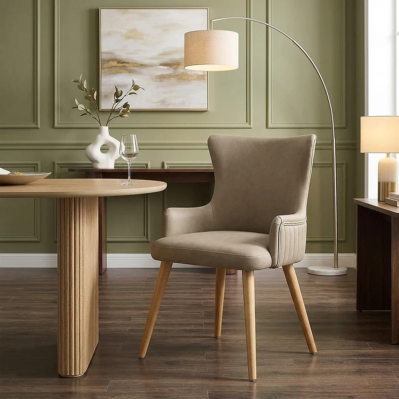 Chaise Faux Cuir Bois - Diablo Taupe