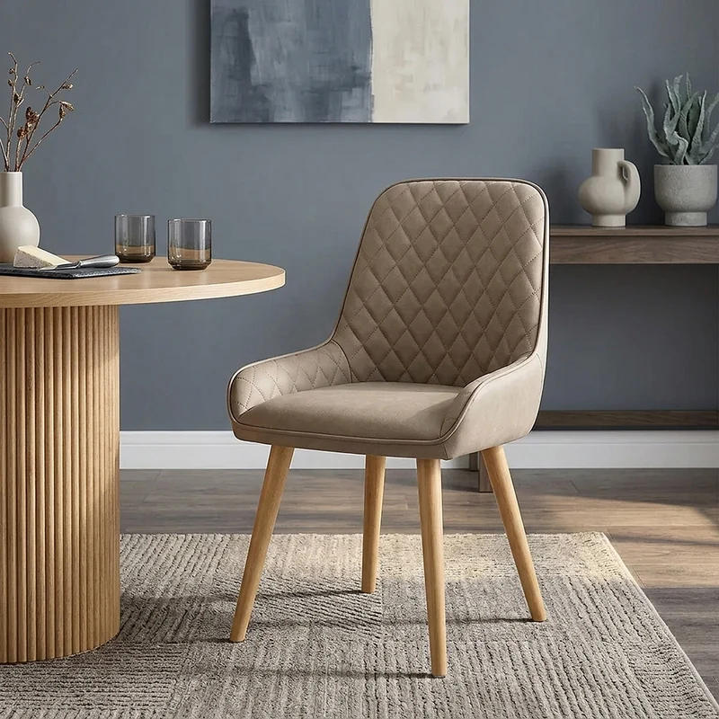 Chaise Faux Cuir Bois - Azure Taupe